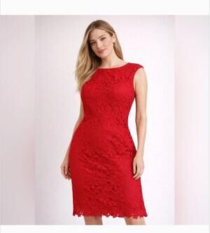 Ralph Lauren Lace Sheath Dress 8 Red Glam Cocktail Formal Wedding Shower